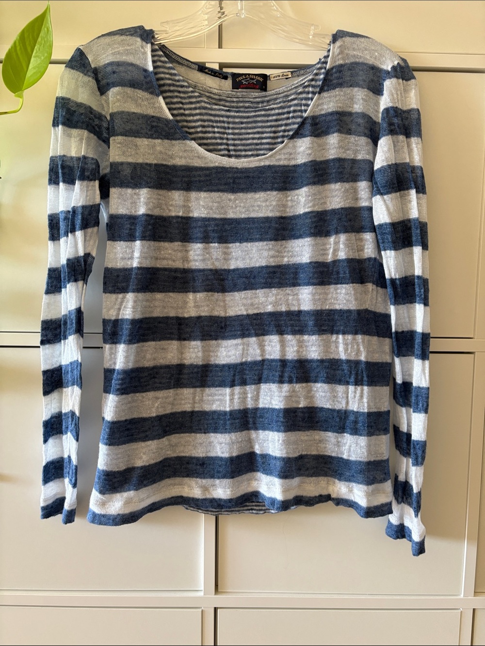 Paul & Shark Navy and White Striped Scoop Neck Sweater